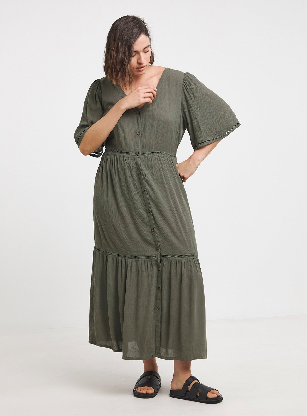 SIMPLY BE Crinkle Ladder Trim Smock Dress 