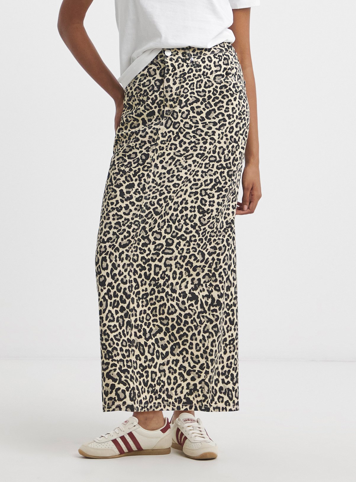 SIMPLY BE Light Leopard Denim Midaxi Skirt 28