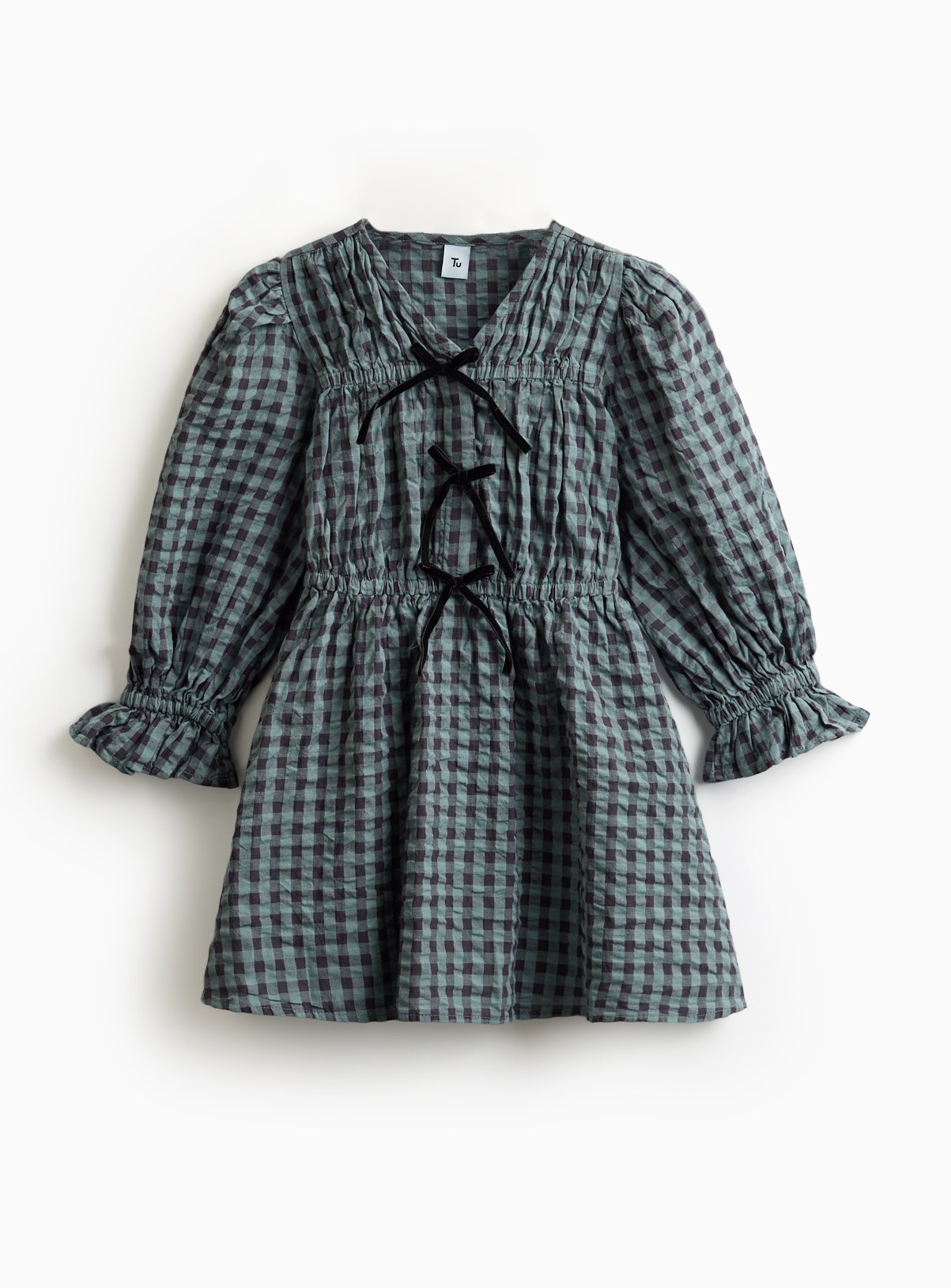 Blue Bow Front Check Printed Dress 10 years