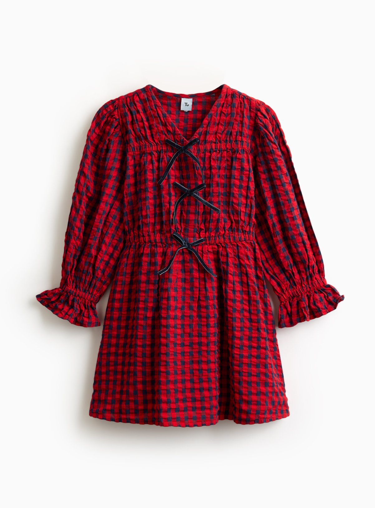 Bow Front Check Printed Dress