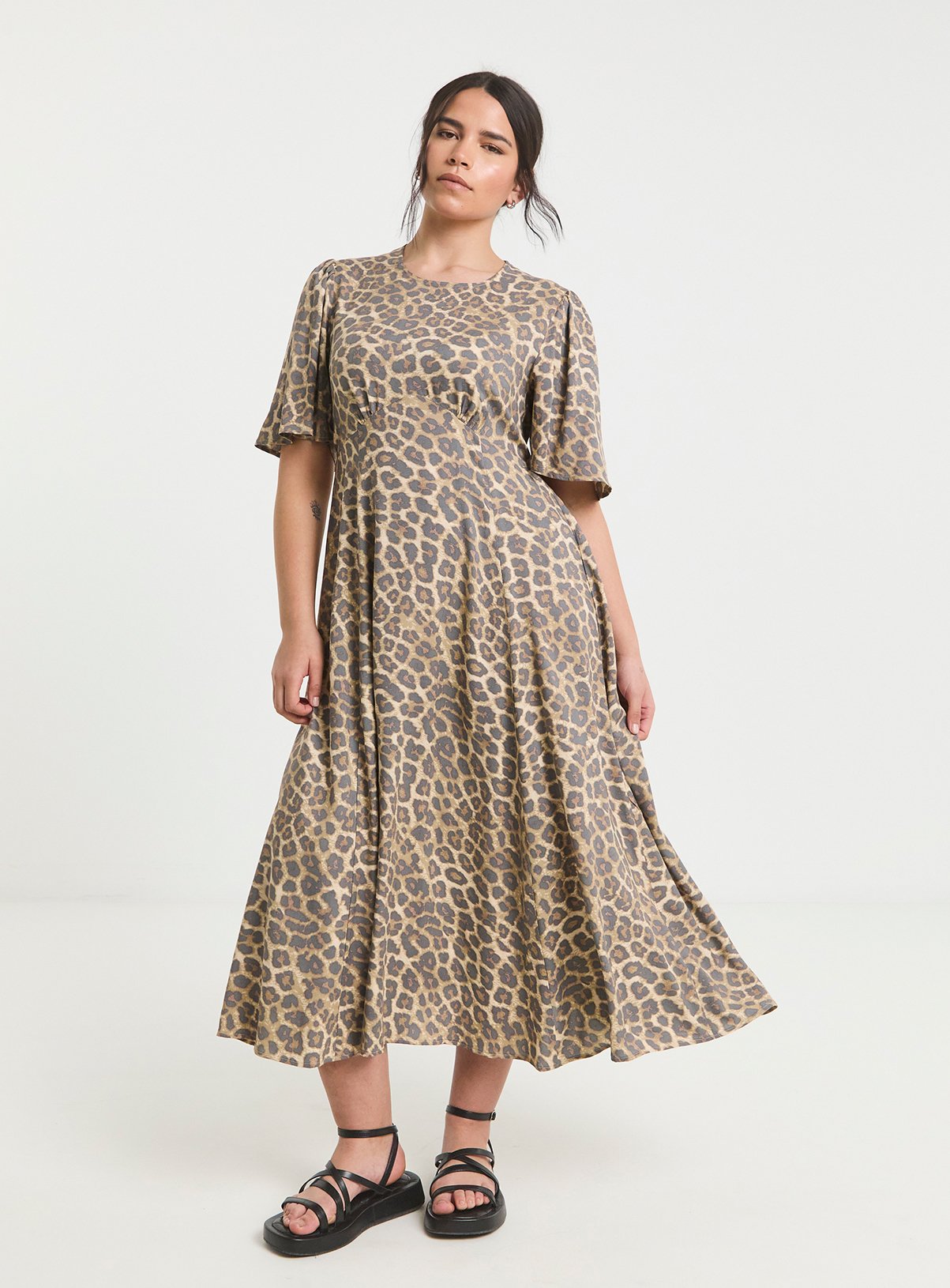 SIMPLY BE Spun Viscose Midi Dress  Leopard 16