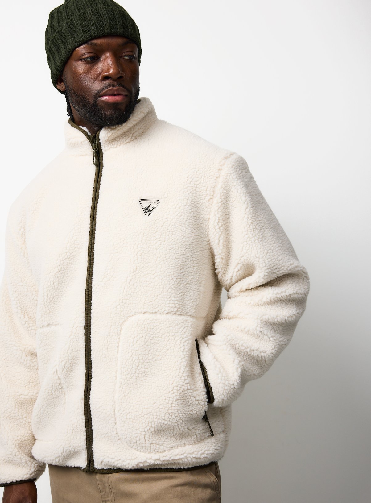 Cream Borg Zip Up jacket XL