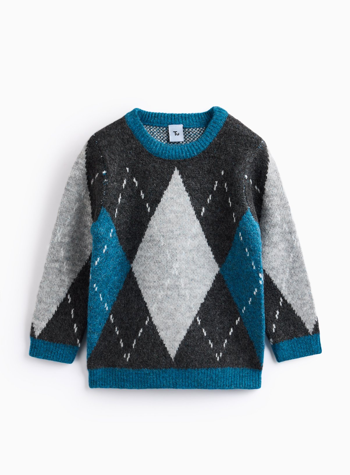 Grey Argyle Knitted Jumper 6-7 years