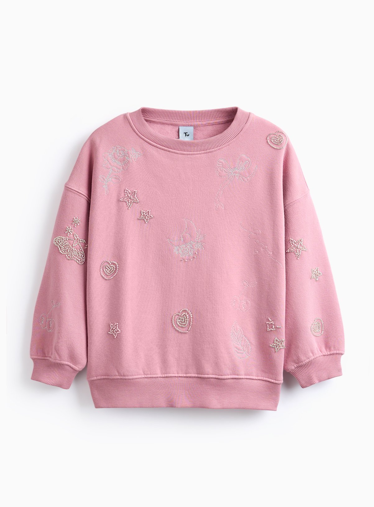 Pink Embellished Crew Neck Sweatshirt 