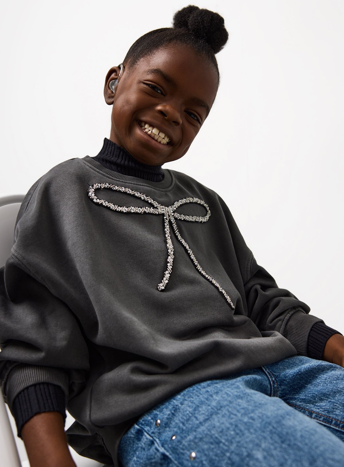 Grey Embellished Bow Sweatshirt 8 years