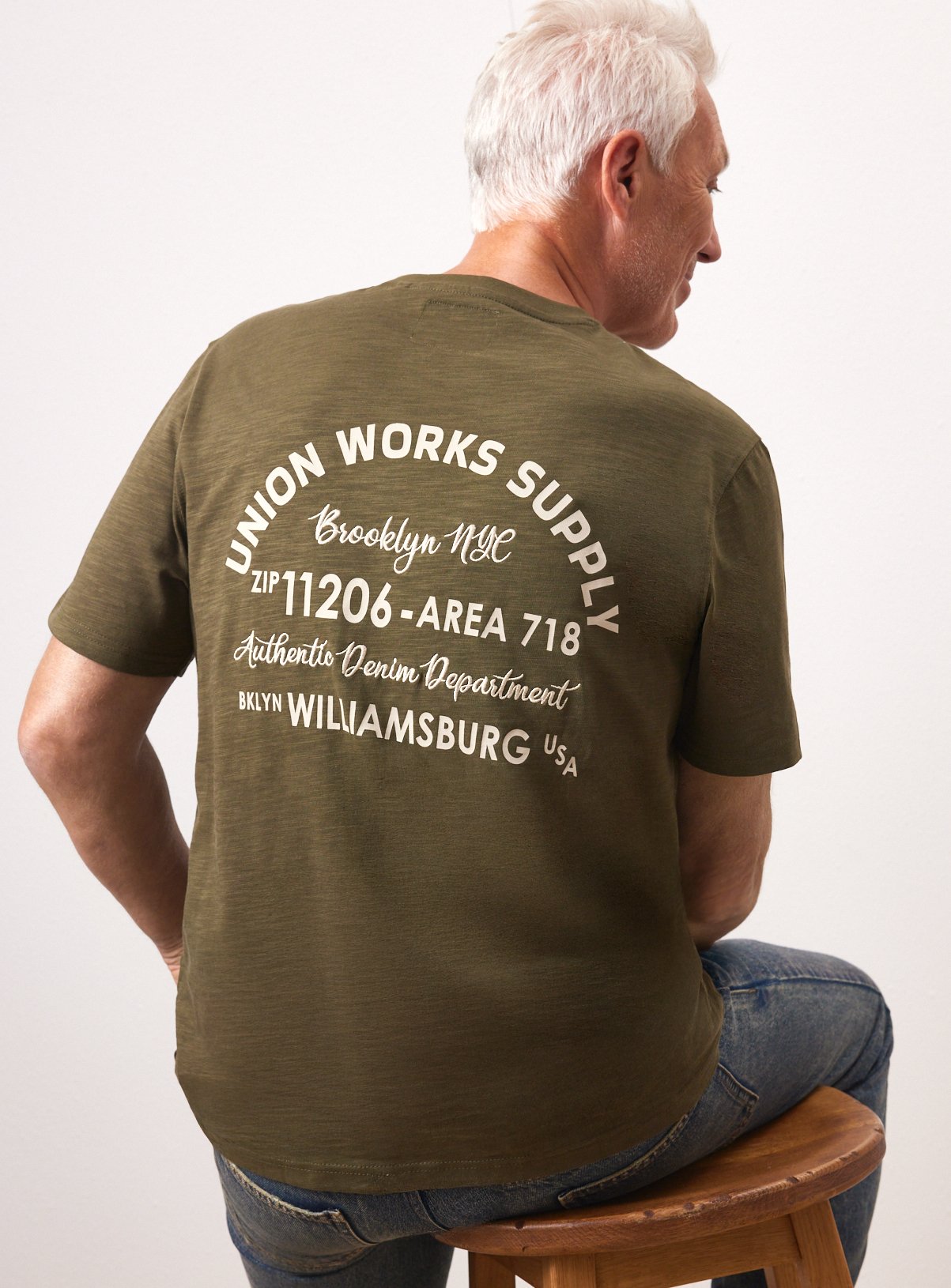 UNION WORKS Khaki Graphic Printed T-Shirt 