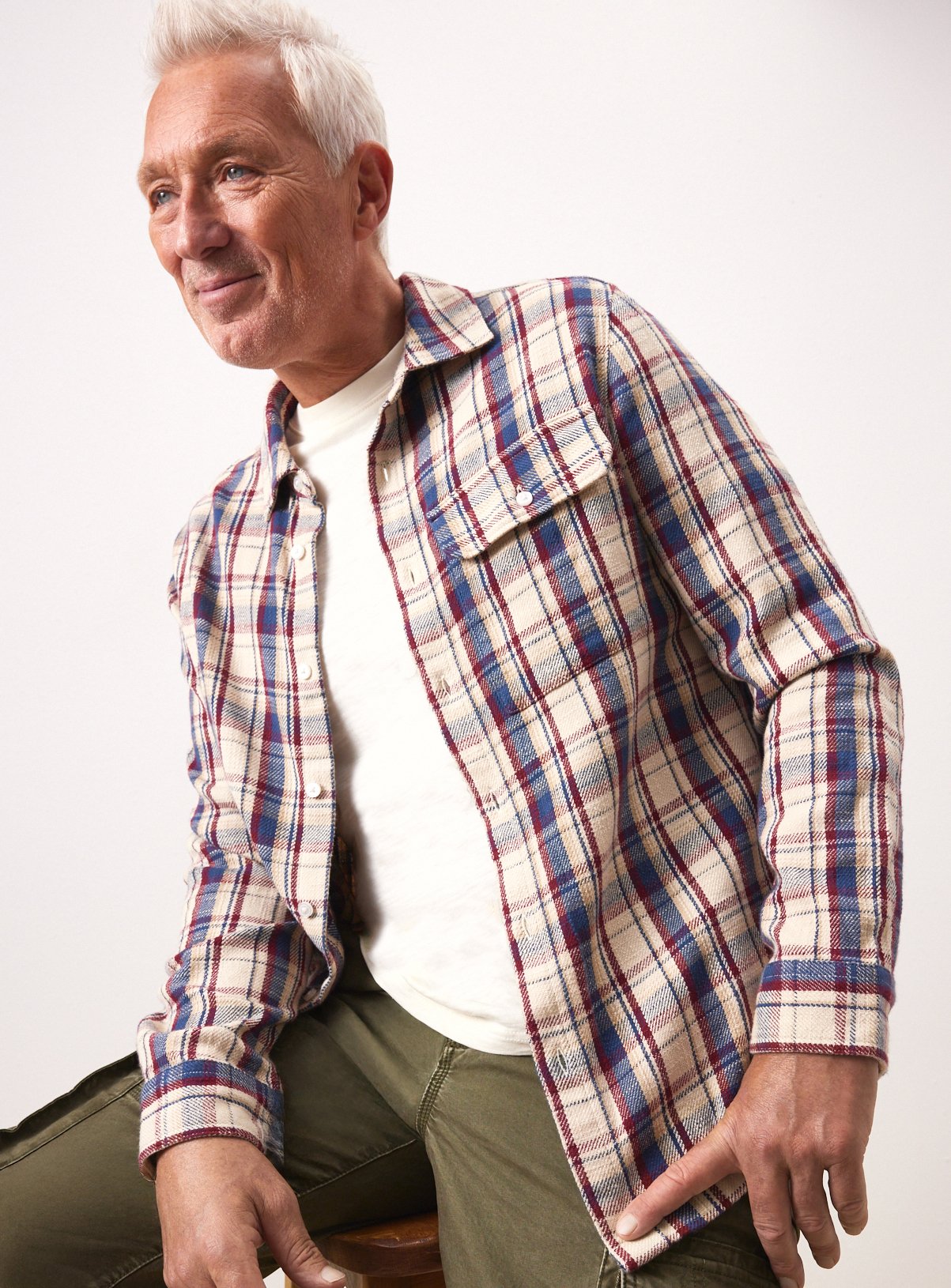 UNION WORKS Cream Check Long Sleeve Shirt