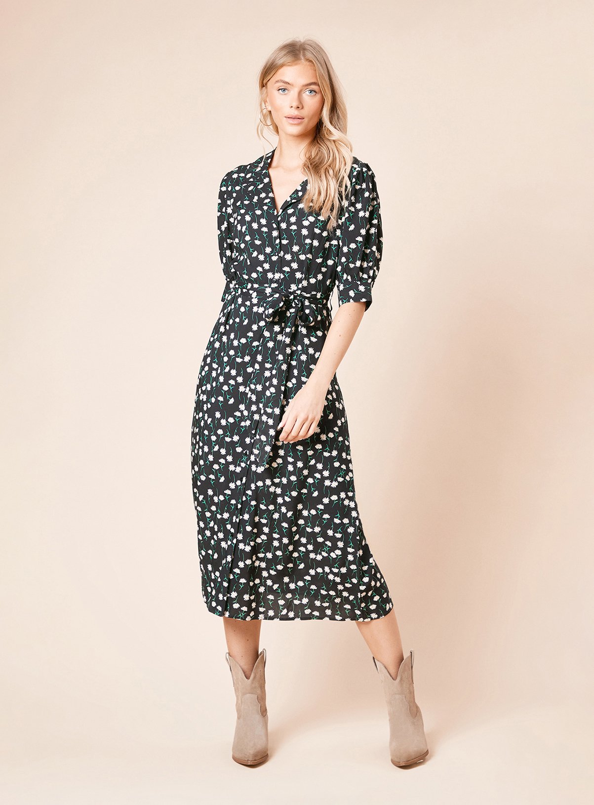 DOROTHY PERKINS Floral Belted Puff Sleeve Shirt Dress