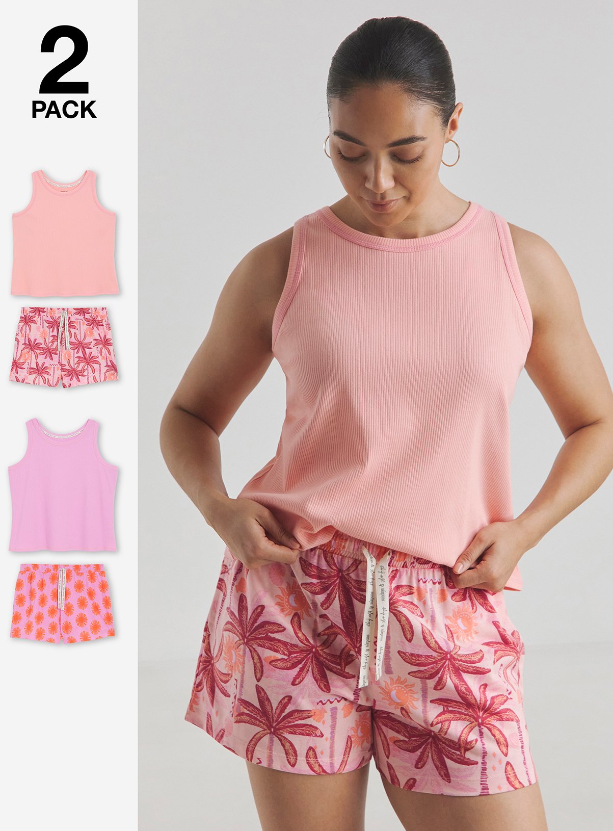 SIMPLY BE 2 Pack Ribbed Vest Shortie Pyjama Set