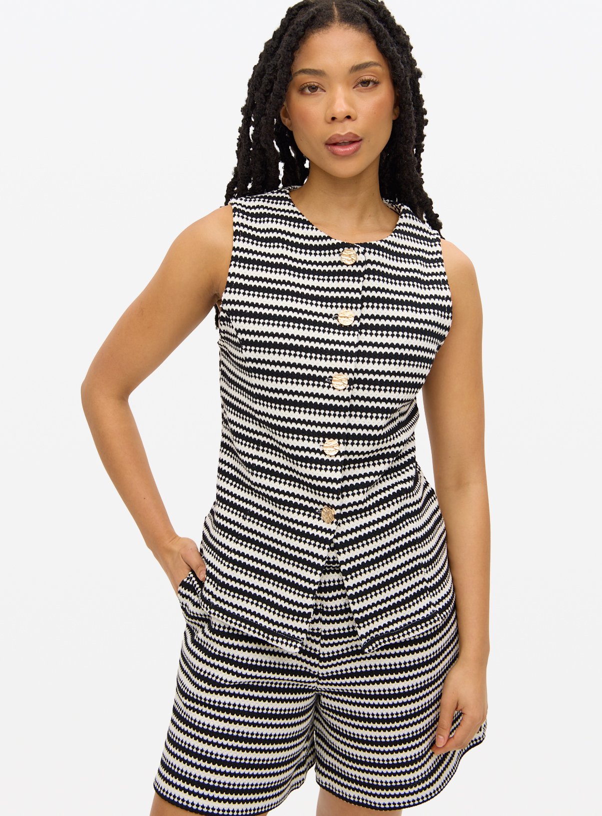 Mono Striped Crochet Co-ord Waistcoat 