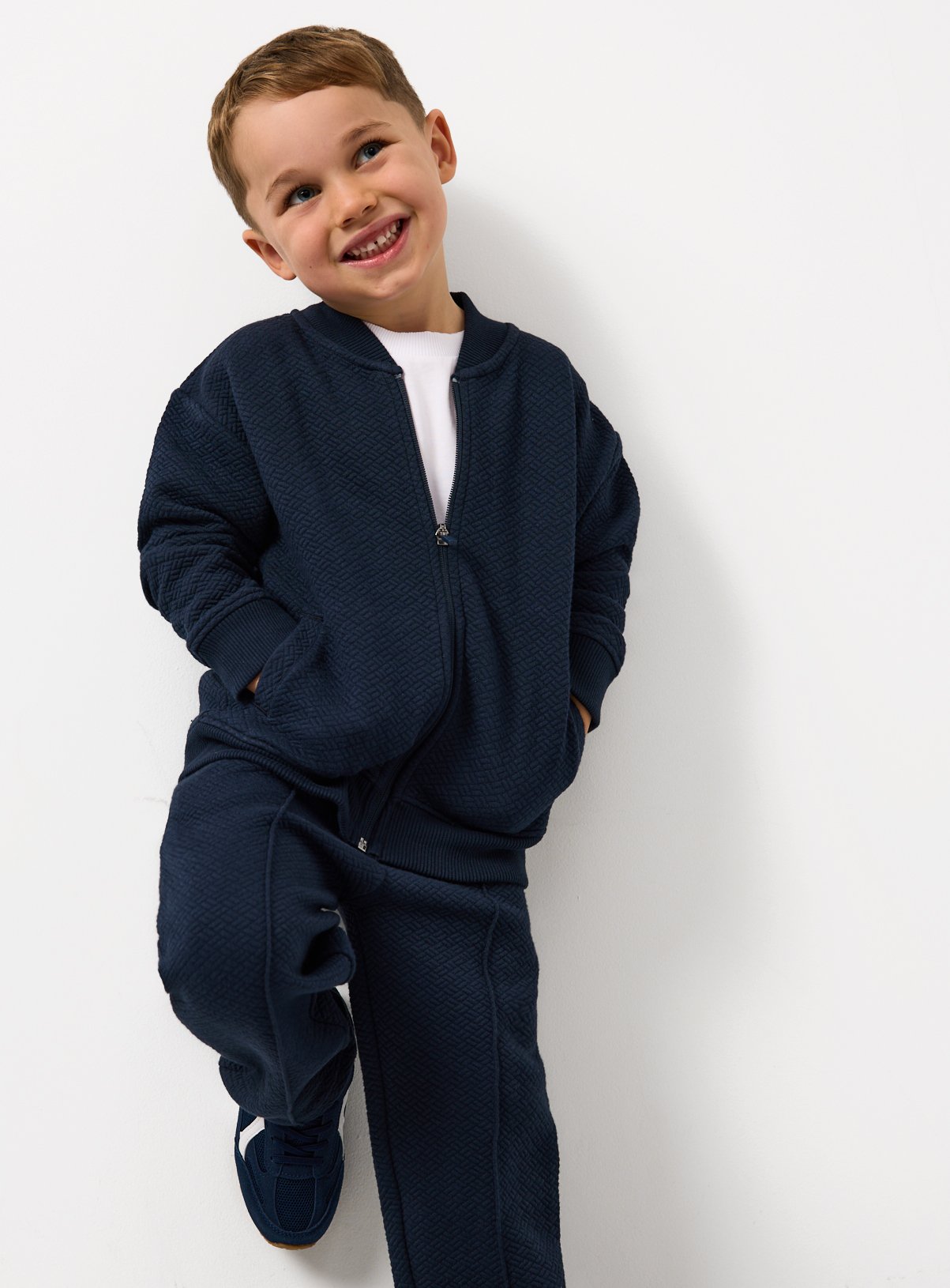 Navy Textured Bomber Jacket 3-Piece Set 