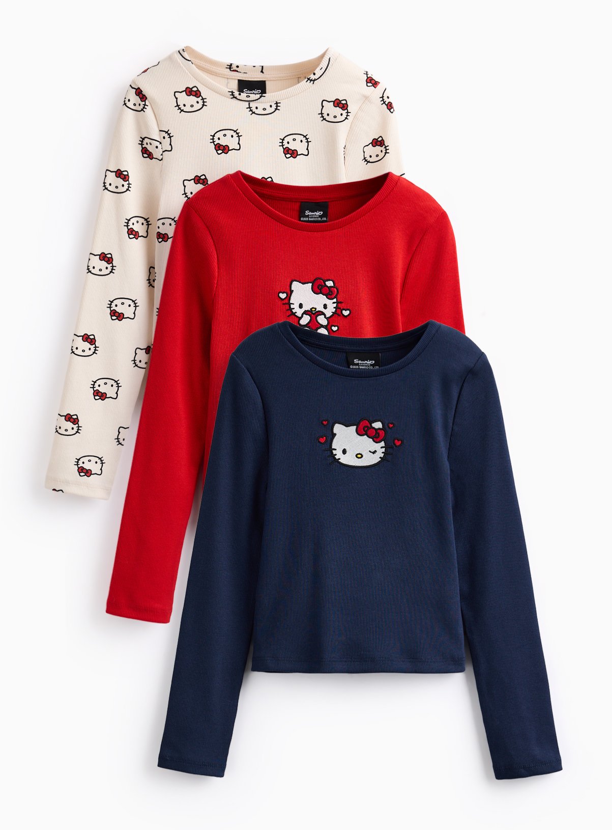 Hello Kitty Embroidered Long Sleeve T-Shirt 3 Pack 7 years