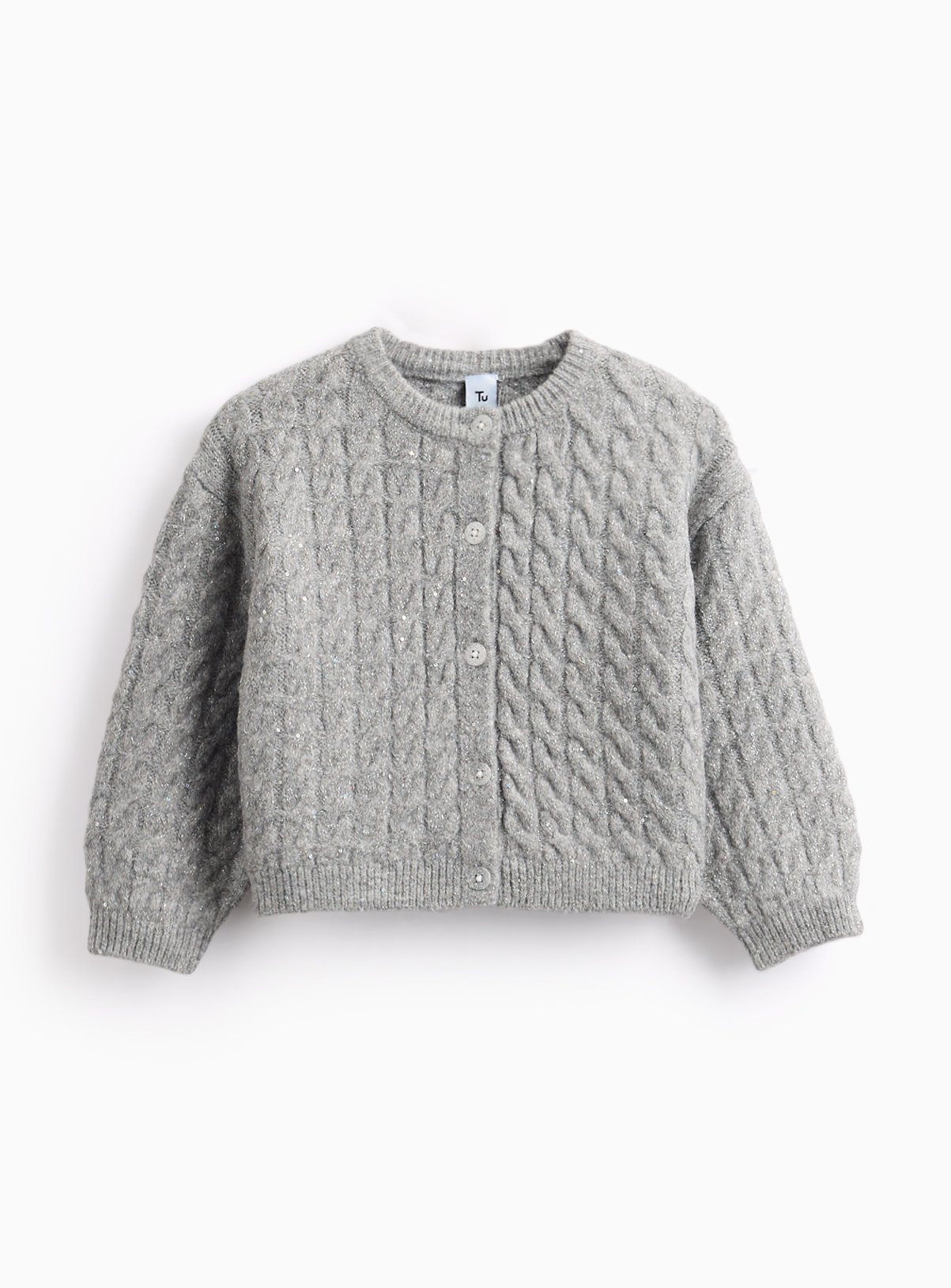 Grey Sparkle Knitted Crew Neck Cardigan 