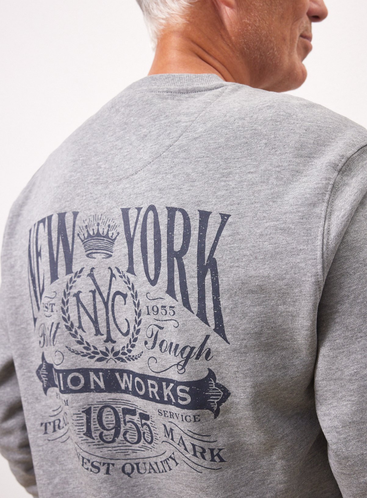 UNION WORKS Grey NYC Graphic Crew Sweatshirt 
