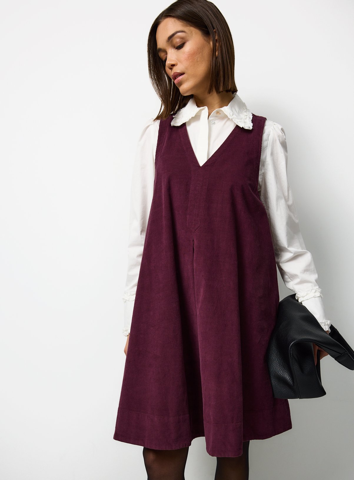 Dark Red Corduroy Midi Dress 12