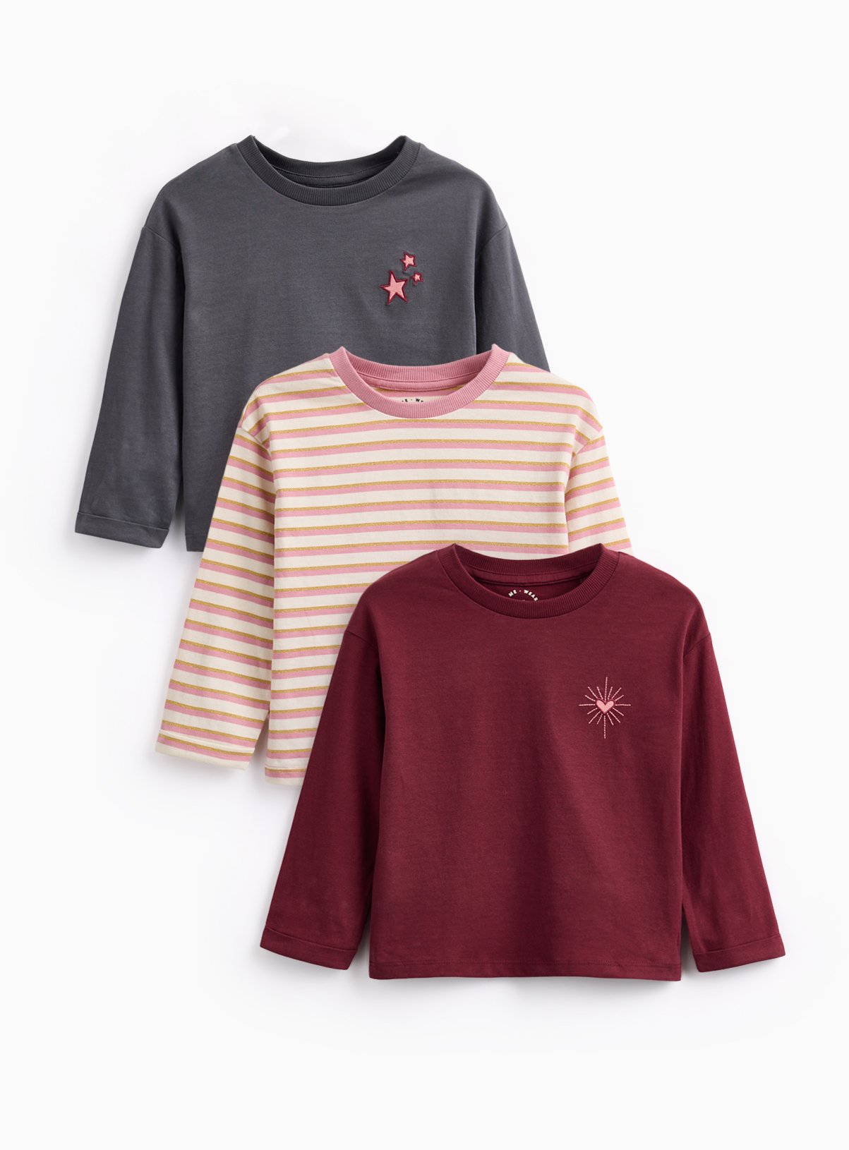 Striped With Sparkle Detail Long Sleeve T-Shirts 3 Pack 