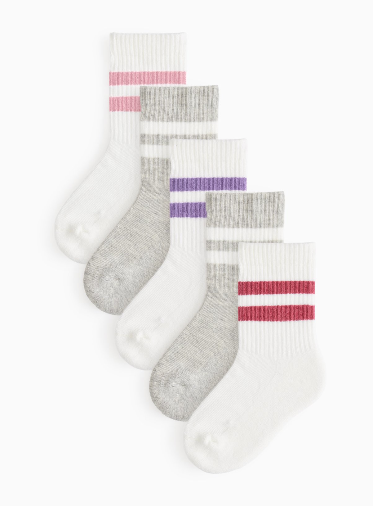Grey & White Stripe Sports Ankle Socks 5 Pack 