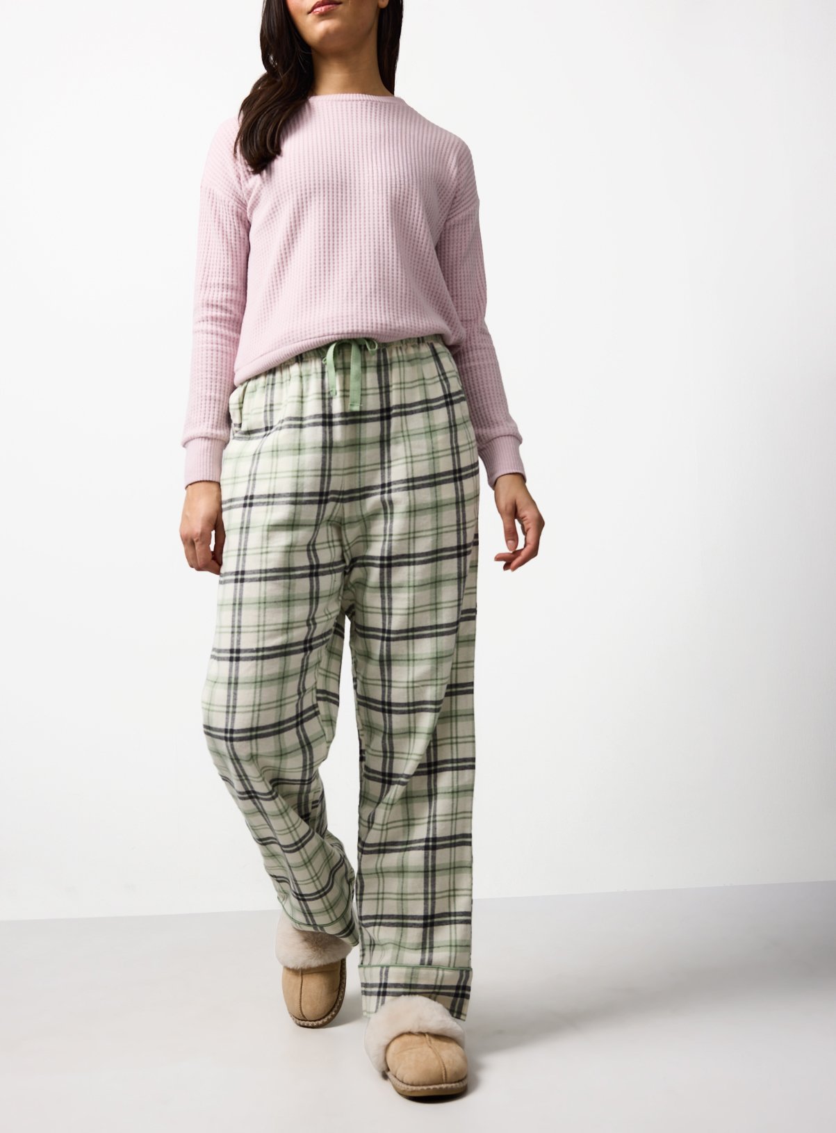 Sage & Charcoal Check Brushed Cotton Pyjama Bottoms 24