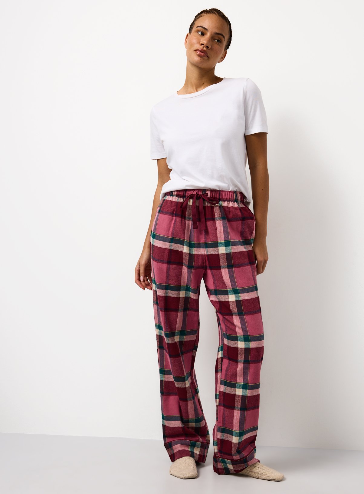 Burgundy Check Brushed Cotton Pyjama Bottoms 