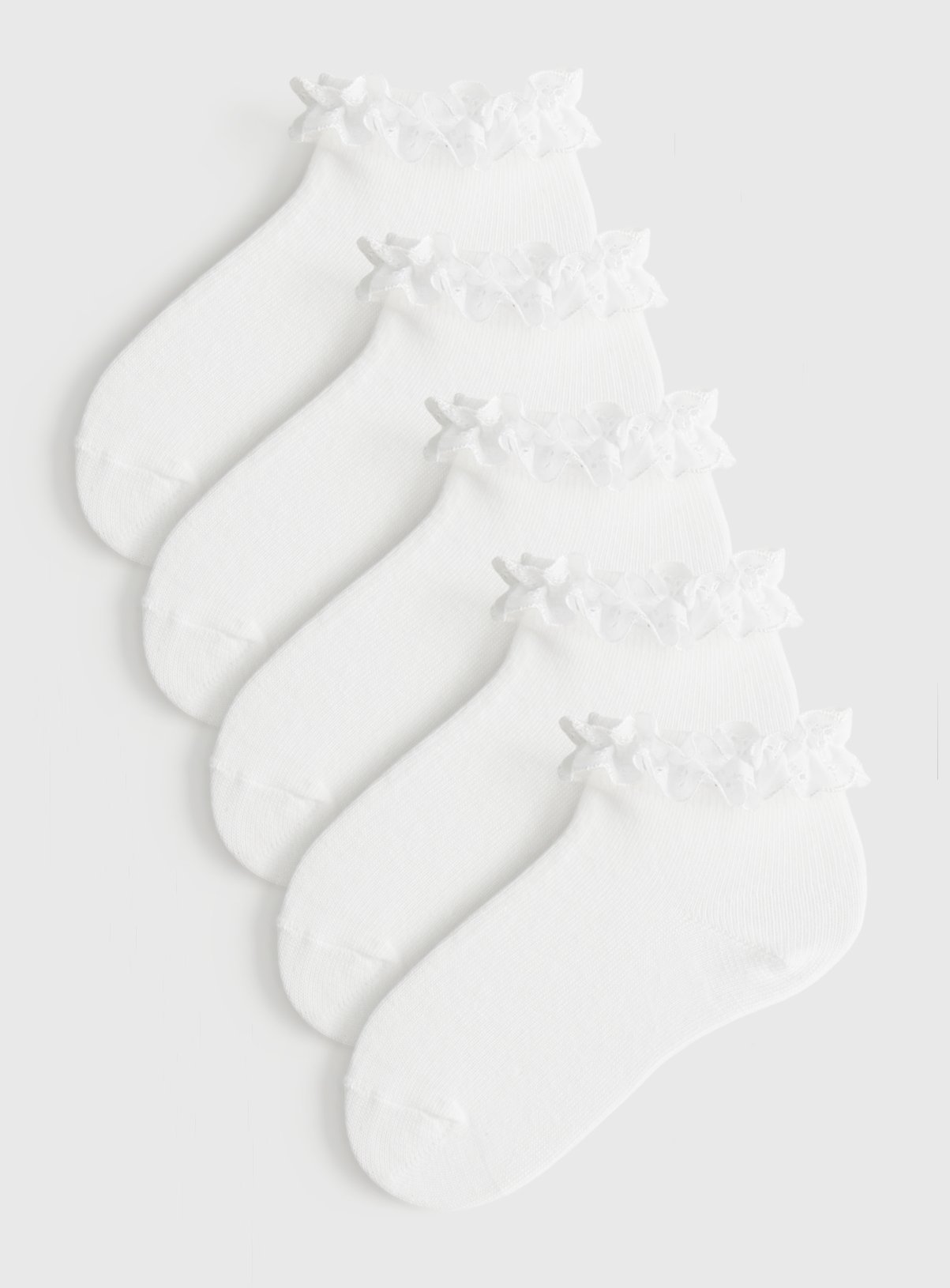 White Broderie Trim Ankle Socks 5 Pack 