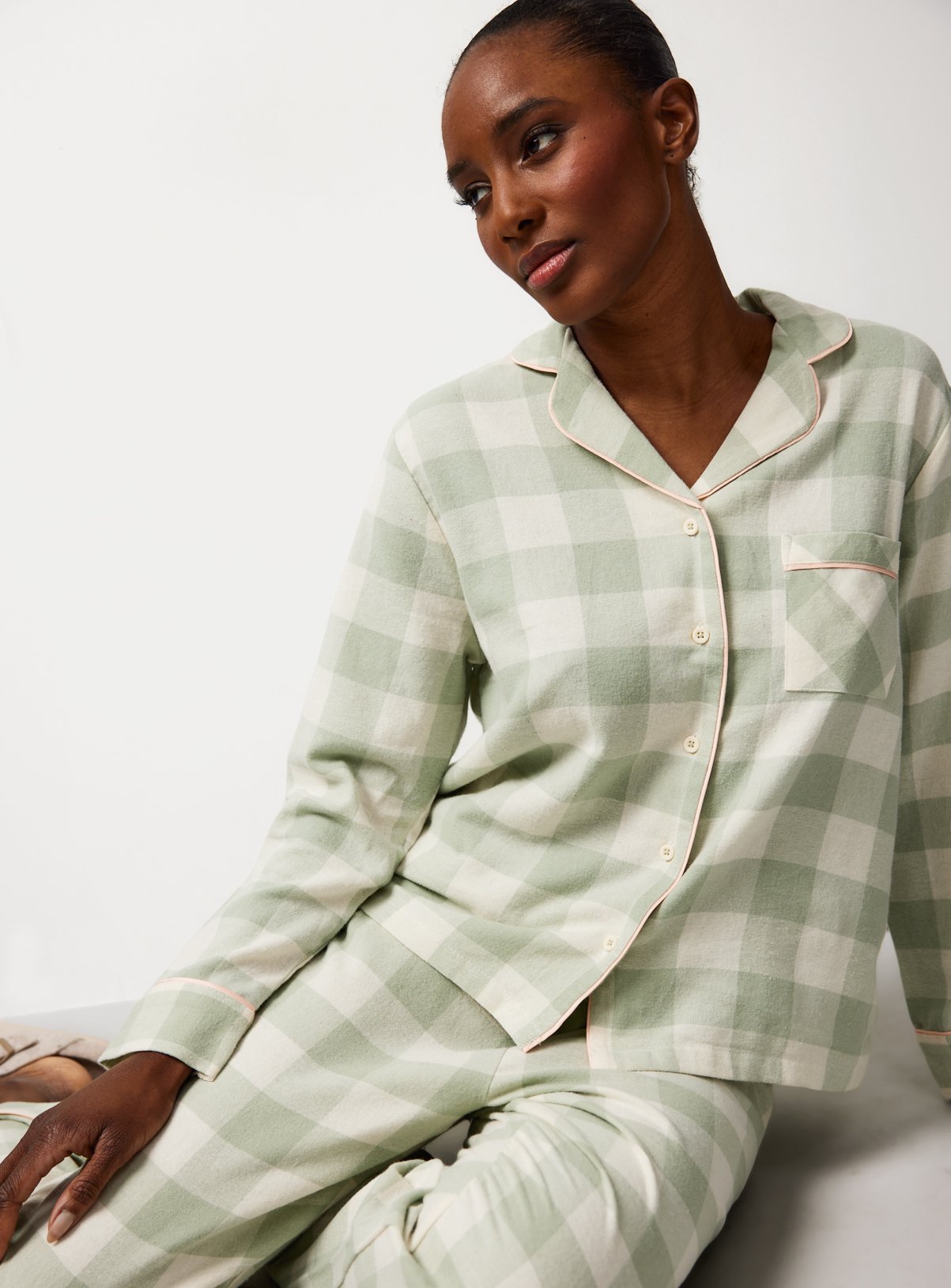 Sage Green Buffalo Brushed Cotton Traditional Pyjamas 