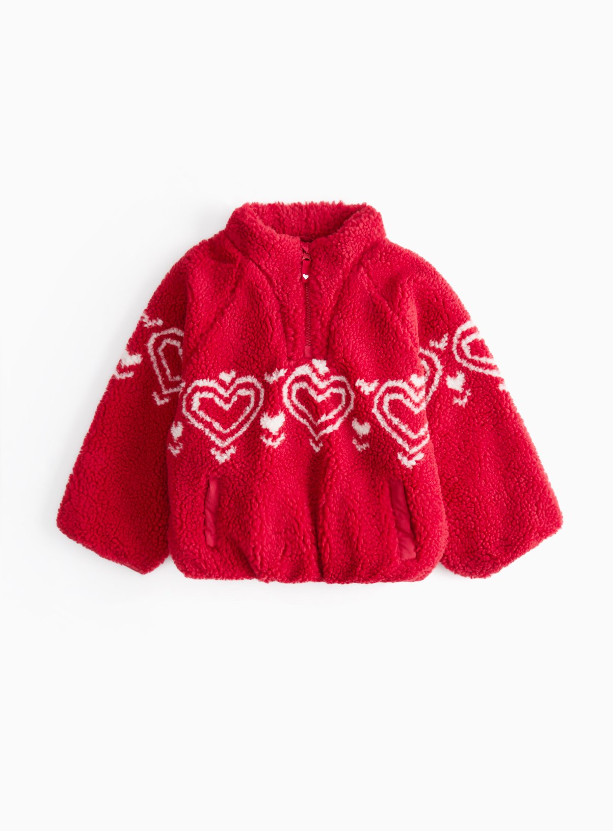 Red Fairisle Hearts Quarter Zip Borg Fleece  13-14 years