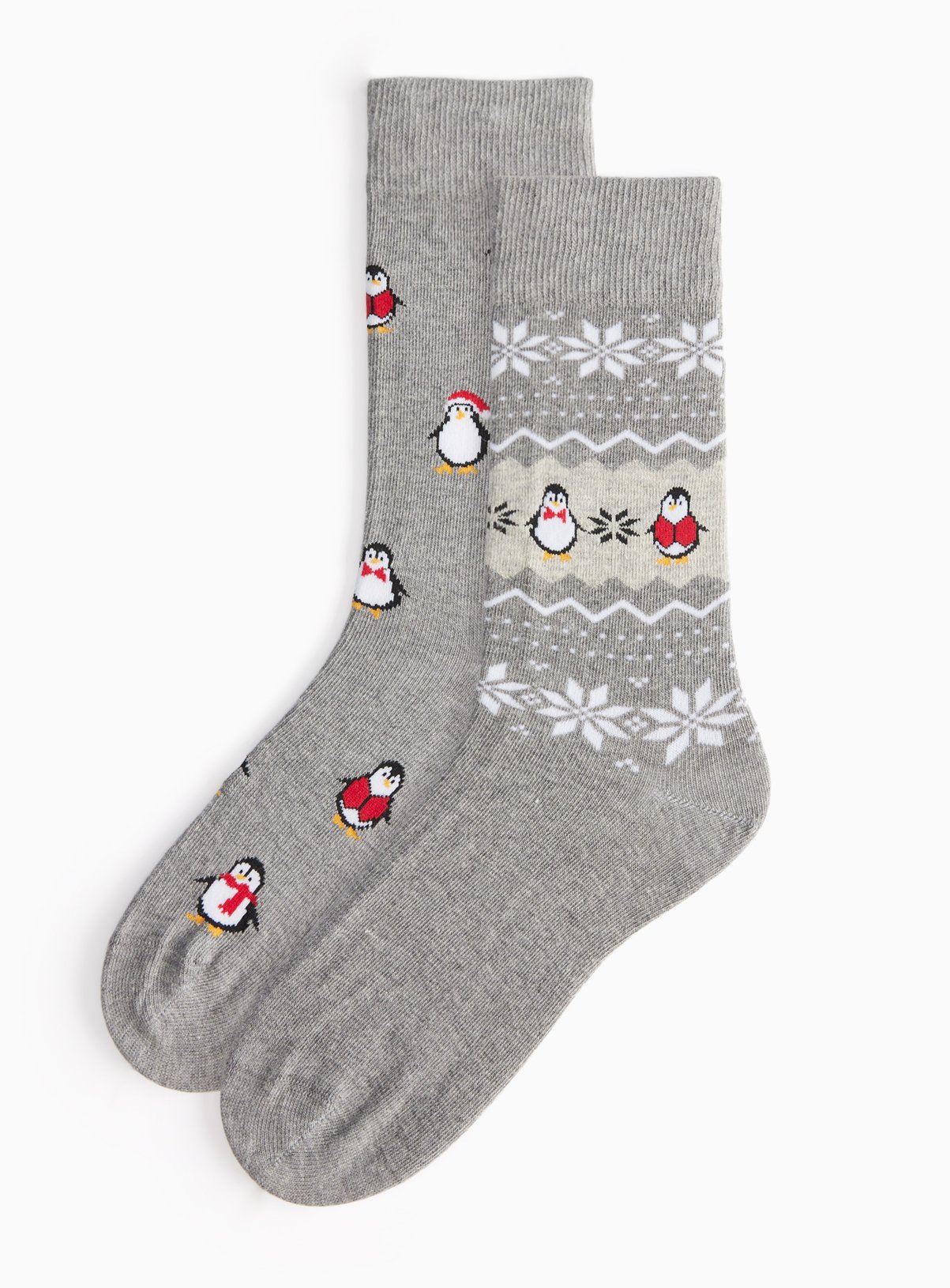 Christmas Penguin Grey Ankle Socks 2 Pack 