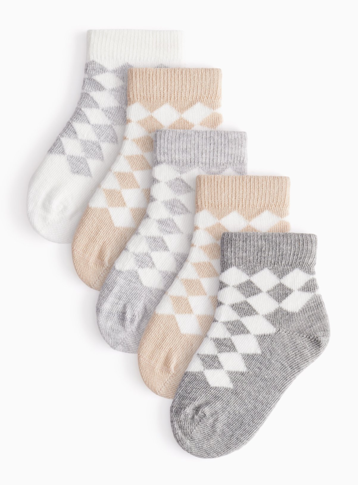 Neutral Harlequin Patterned Socks 5 Pack