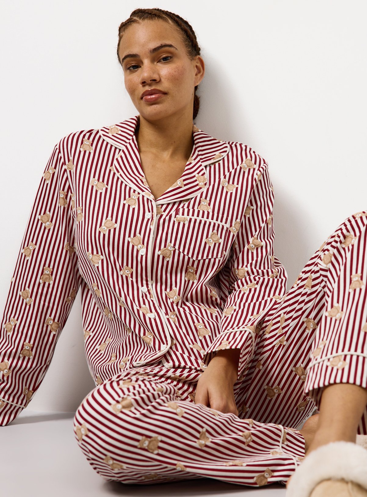 Mini Me Burgundy Bear Stripe Pyjamas 