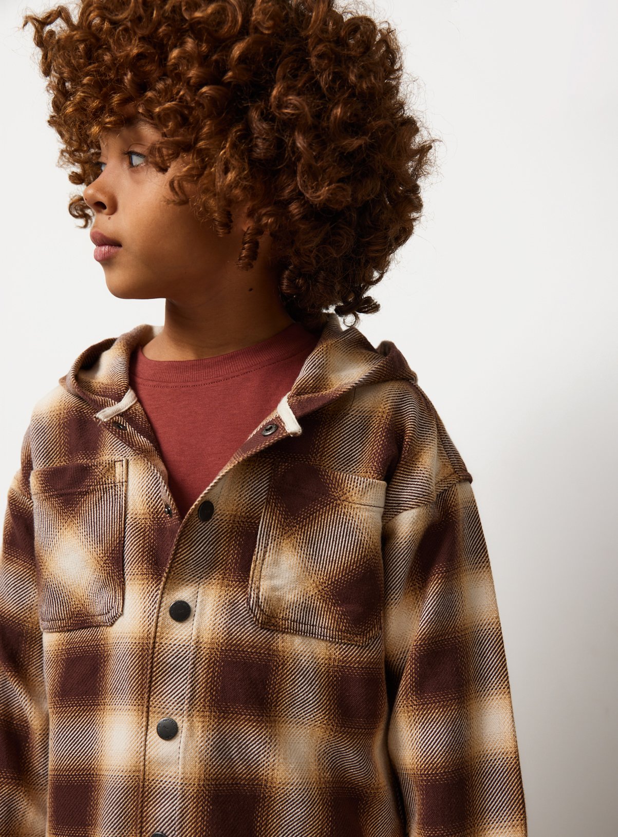 Brown Check Hooded Shirt 