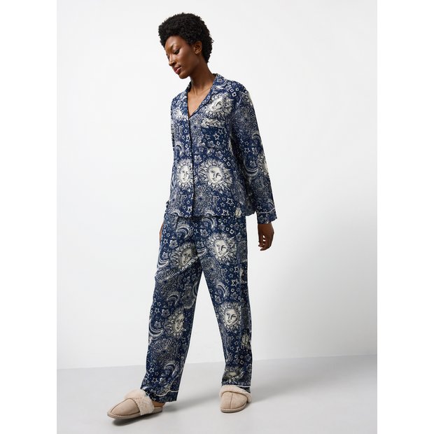 Buy Navy Sun Celestial Print Viscose Traditional Pyjama Set L | Pyjamas | Tu