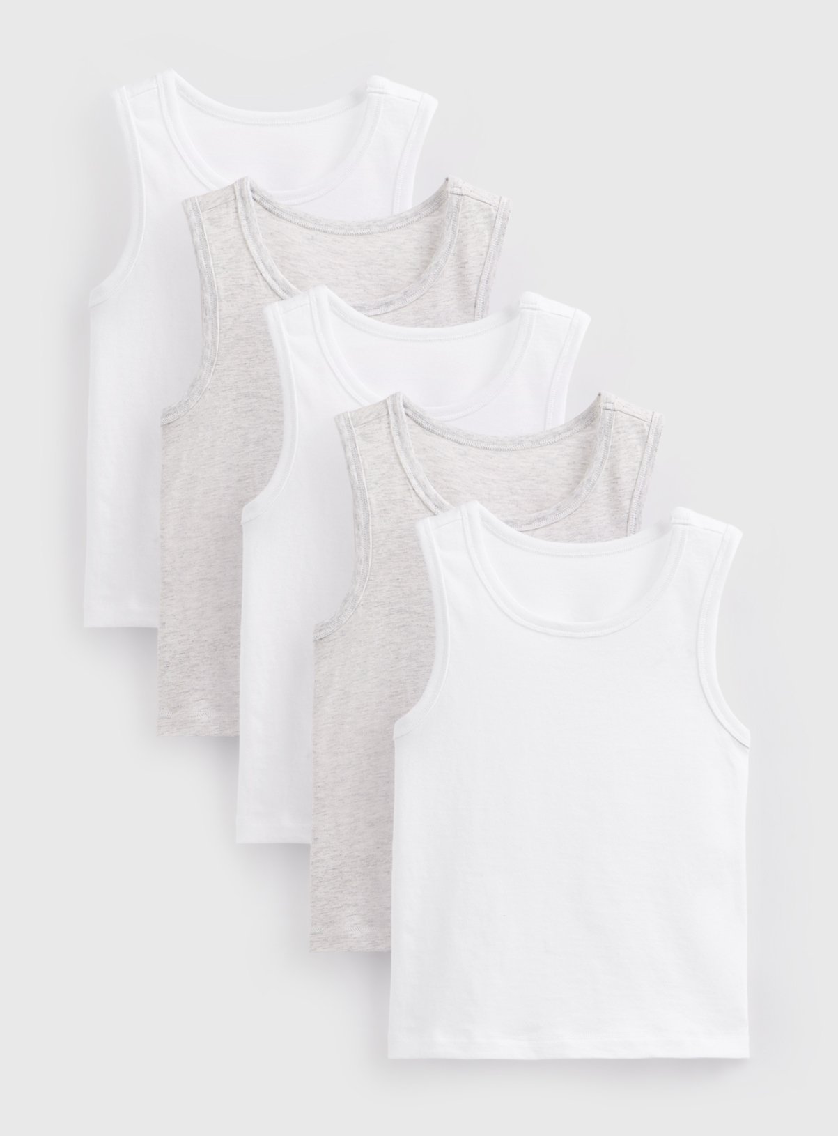 White & Grey Vests 5 Pack