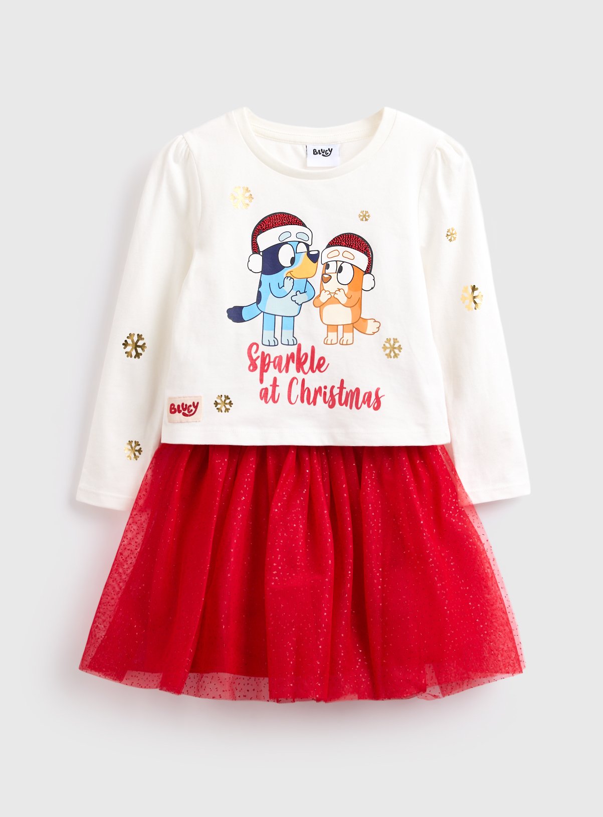 Bluey Christmas Character Print Long Sleeve Top & Skirt
