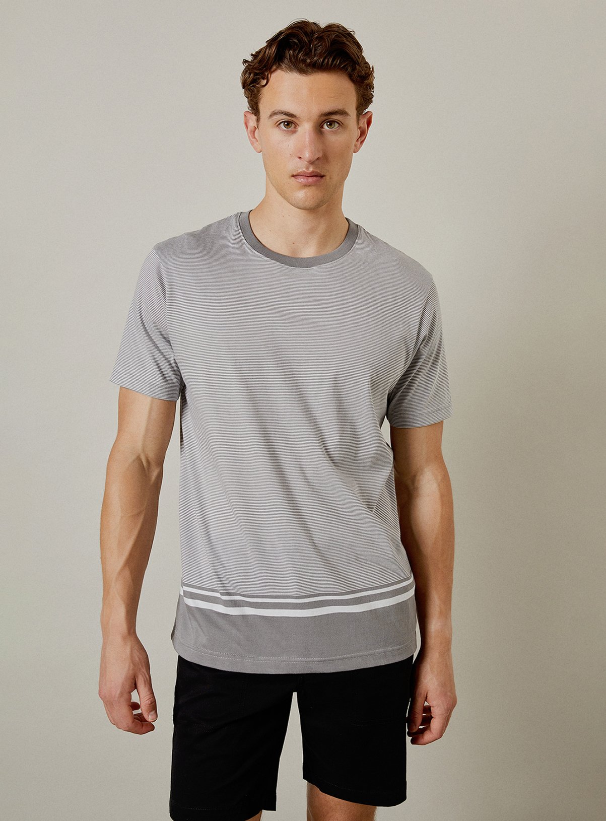 BURTON Mid Grey Feeder Stripe T Shirt M