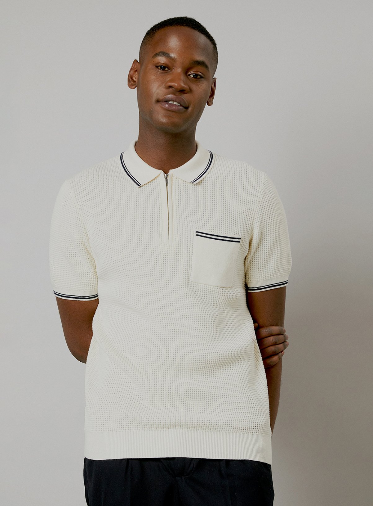 BURTON White Waffle Textured Knitted Polo 