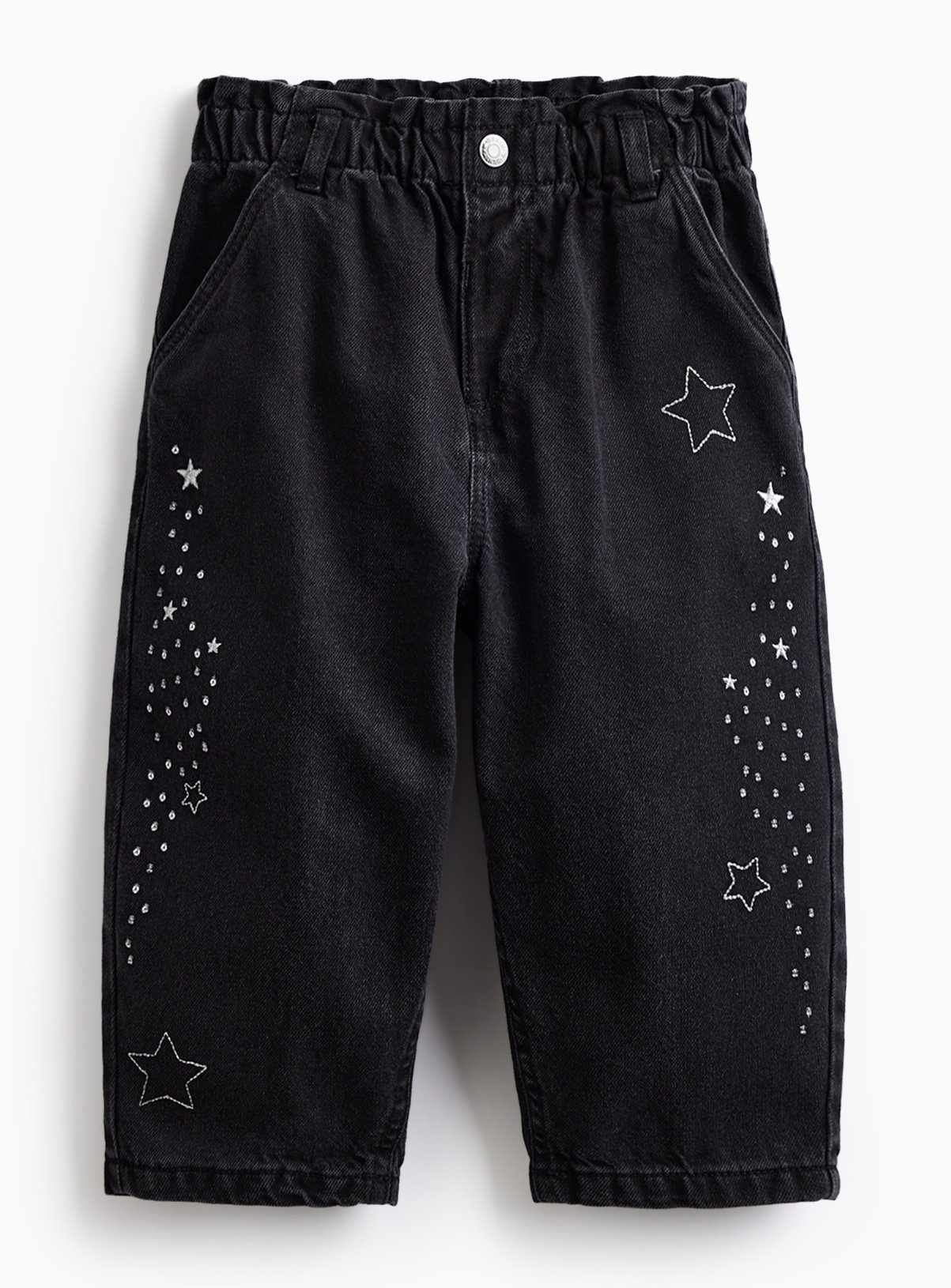 Black Denim Barrel Leg Embellished Jeans