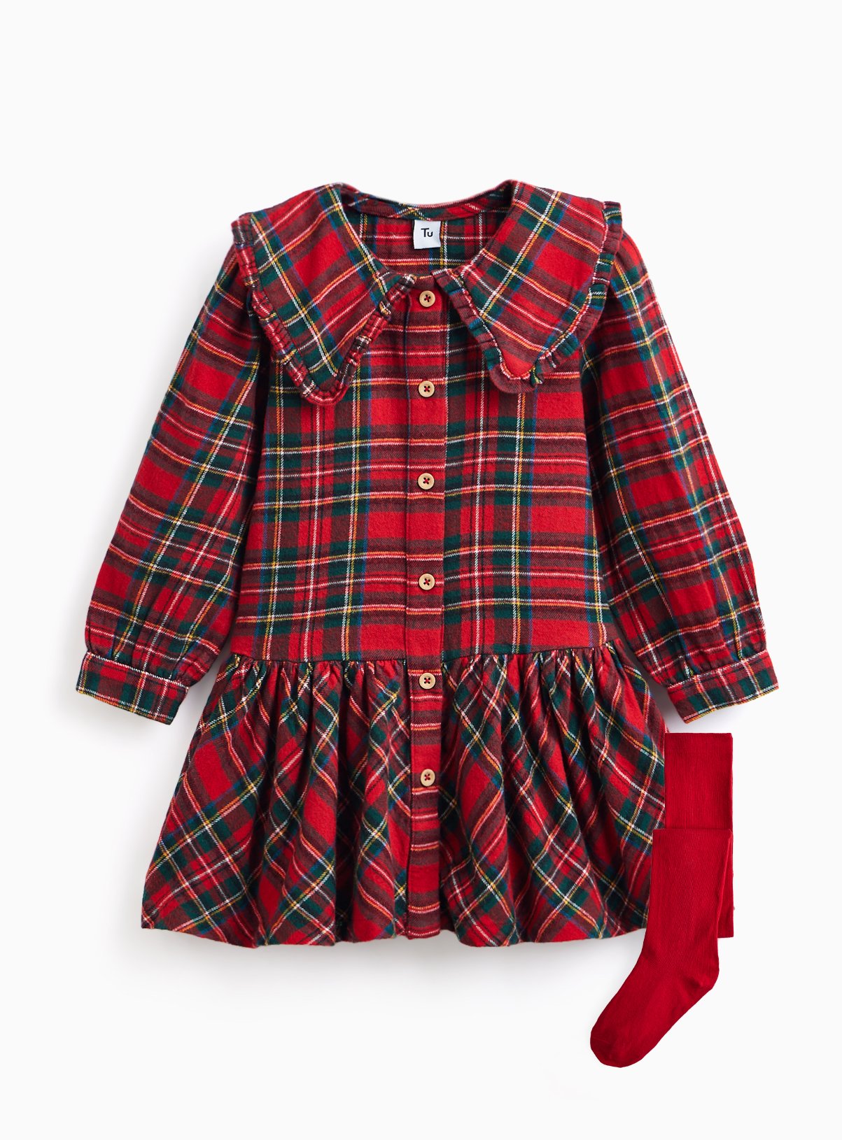 Red Check Dress & Tights Set