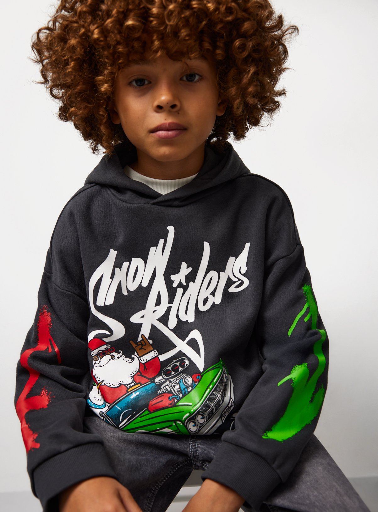 Charcoal Snow Riders Graphic Print Hoodie 