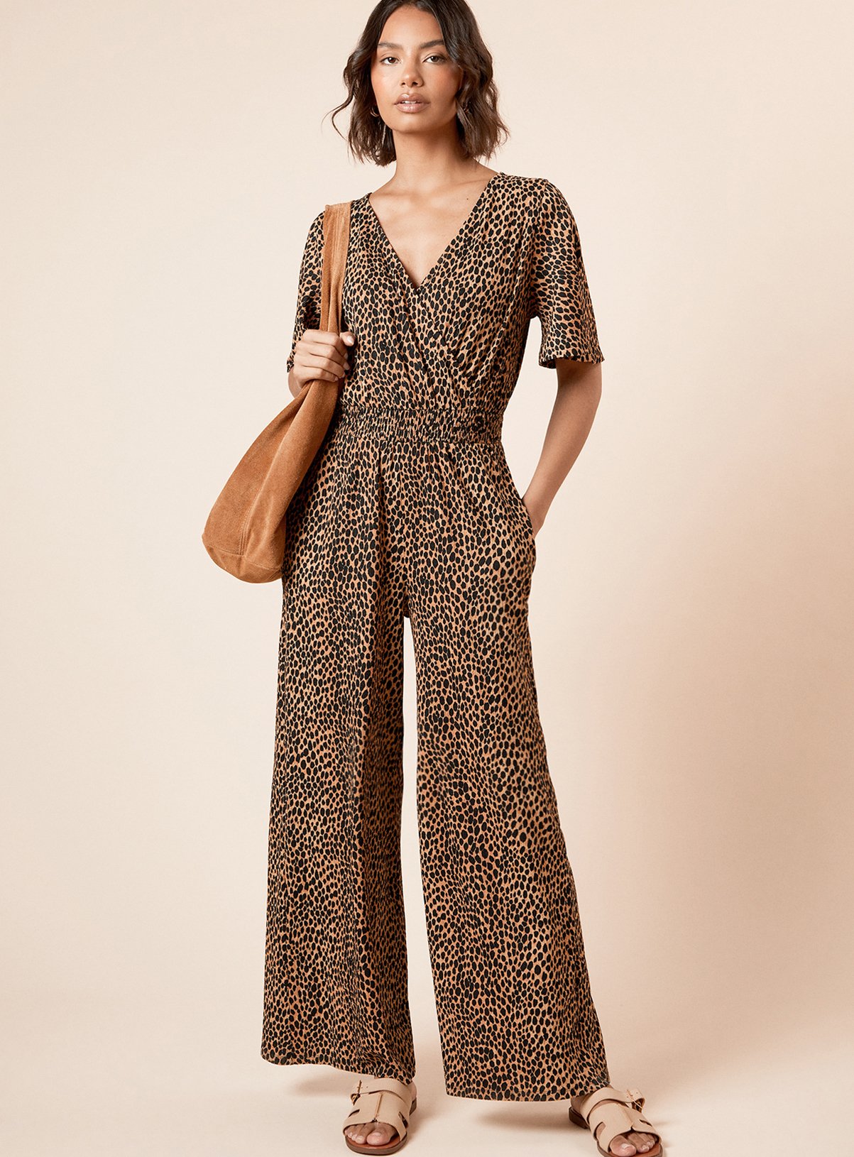 DOROTHY PERKINS Animal Wrap Front Angel Sleeve Jumpsuit 