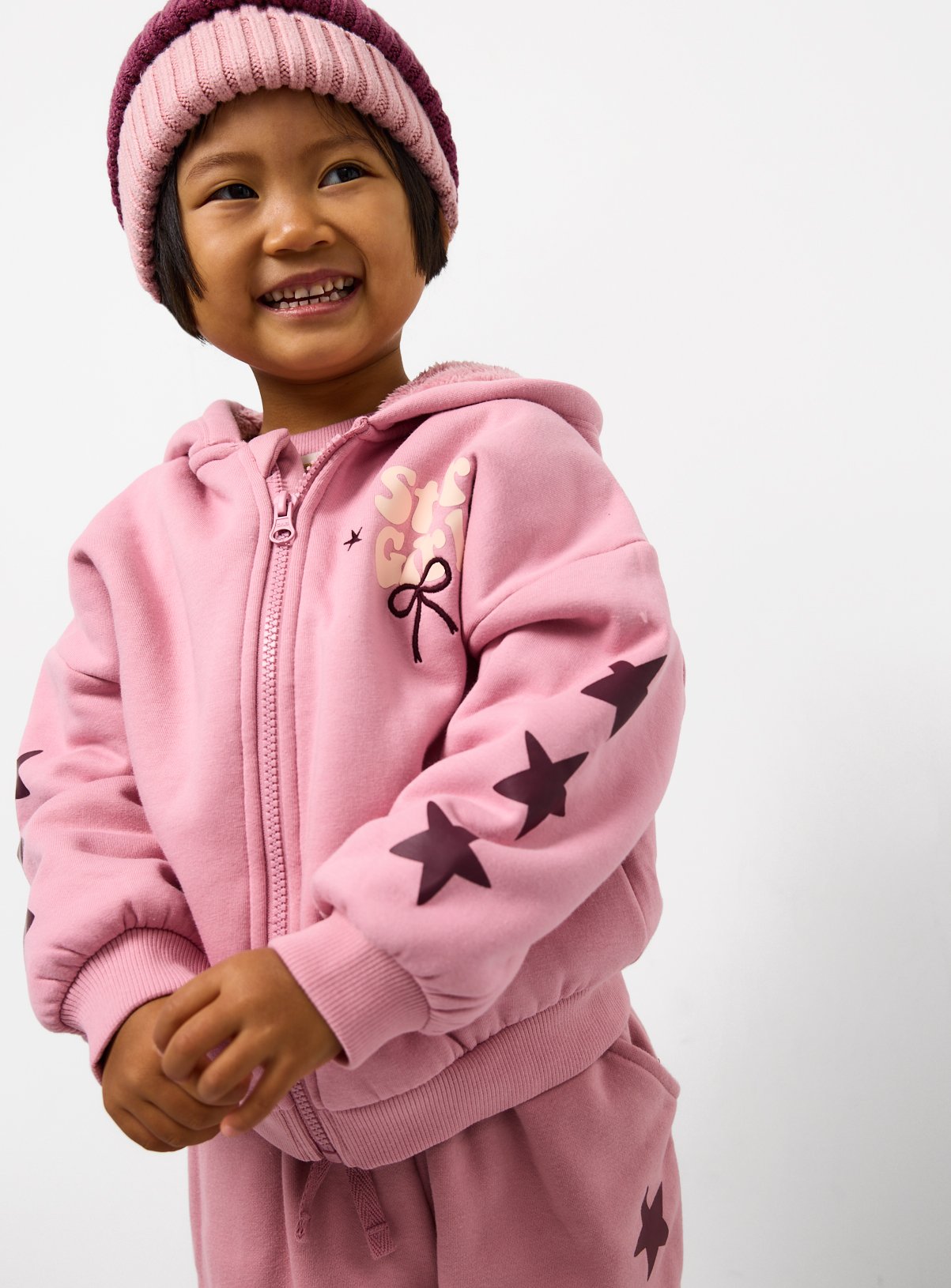 Pink Star Print Borg-Lined Hoodie 4-5 years