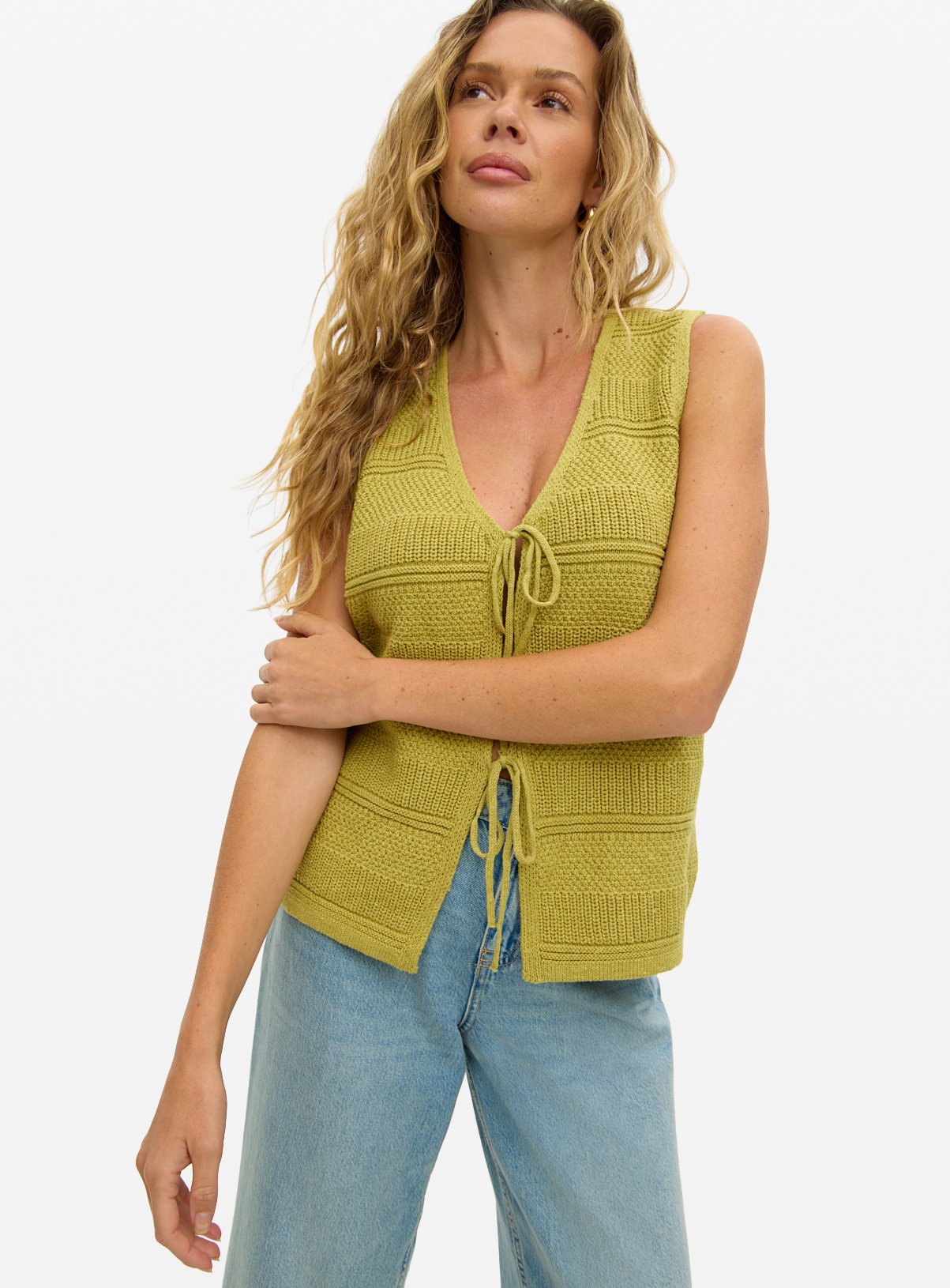 Tie Front Stripe Stitch Waistcoat 