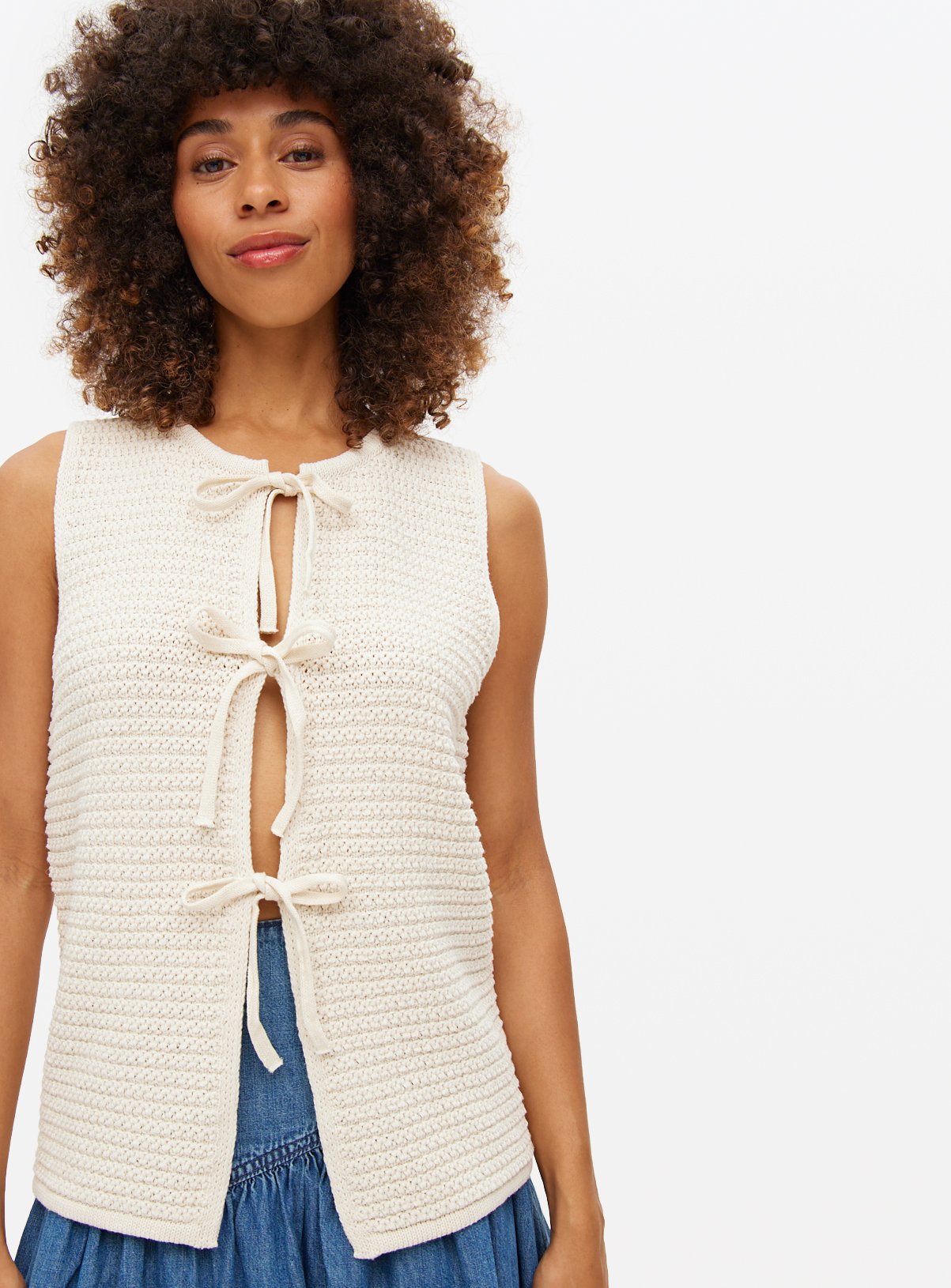 Waffle Textured Tie Front Waistcoat 
