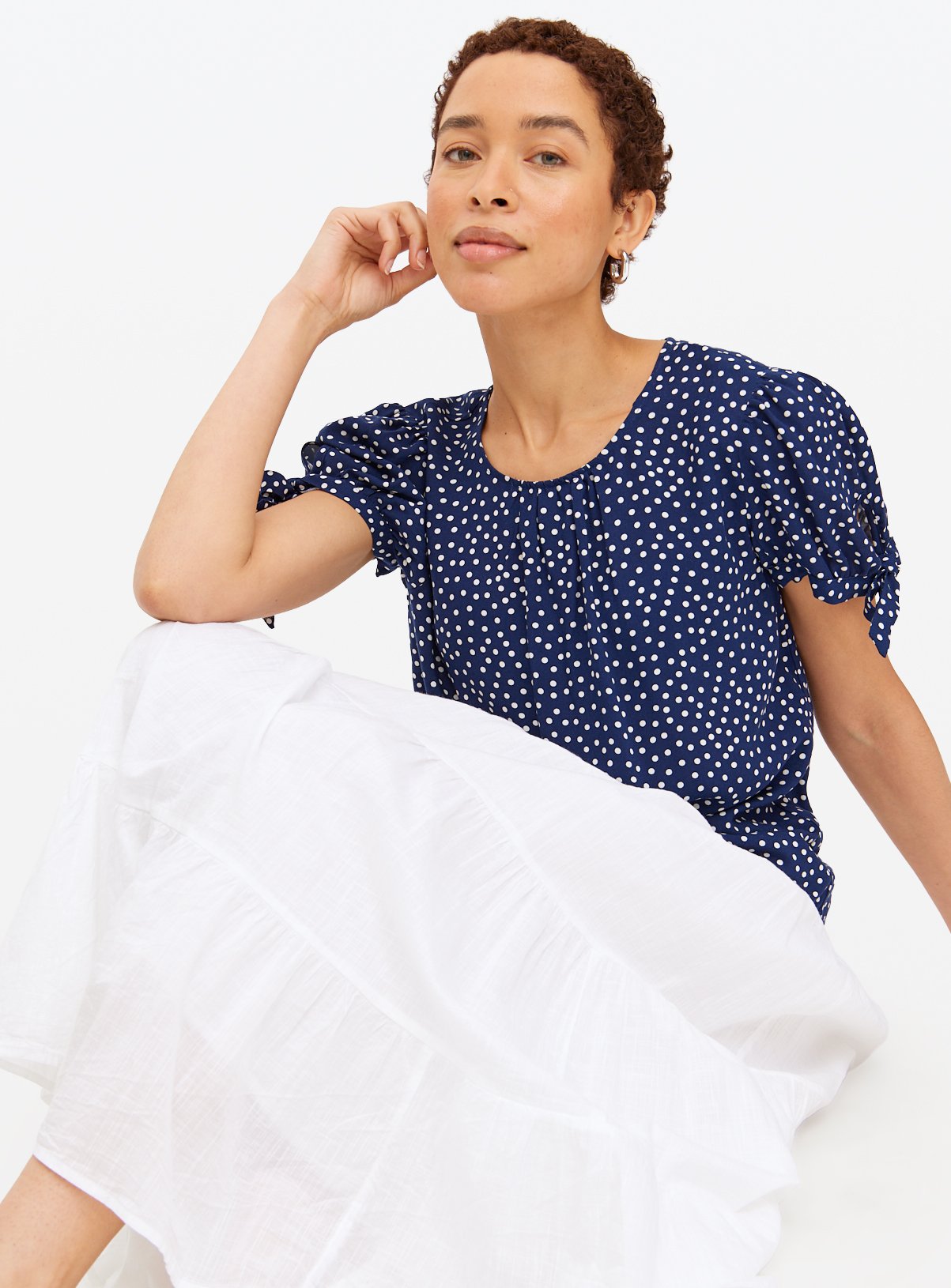 Blue Floral Printed Tie Sleeve Top 20