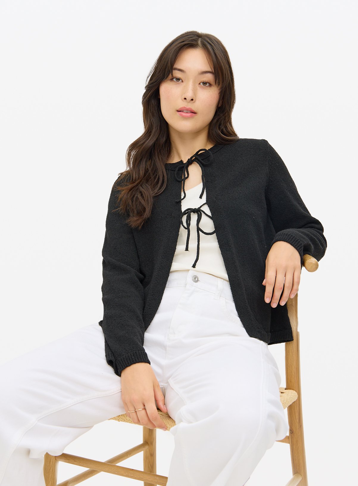 Tie-Front Boucle Cardigan