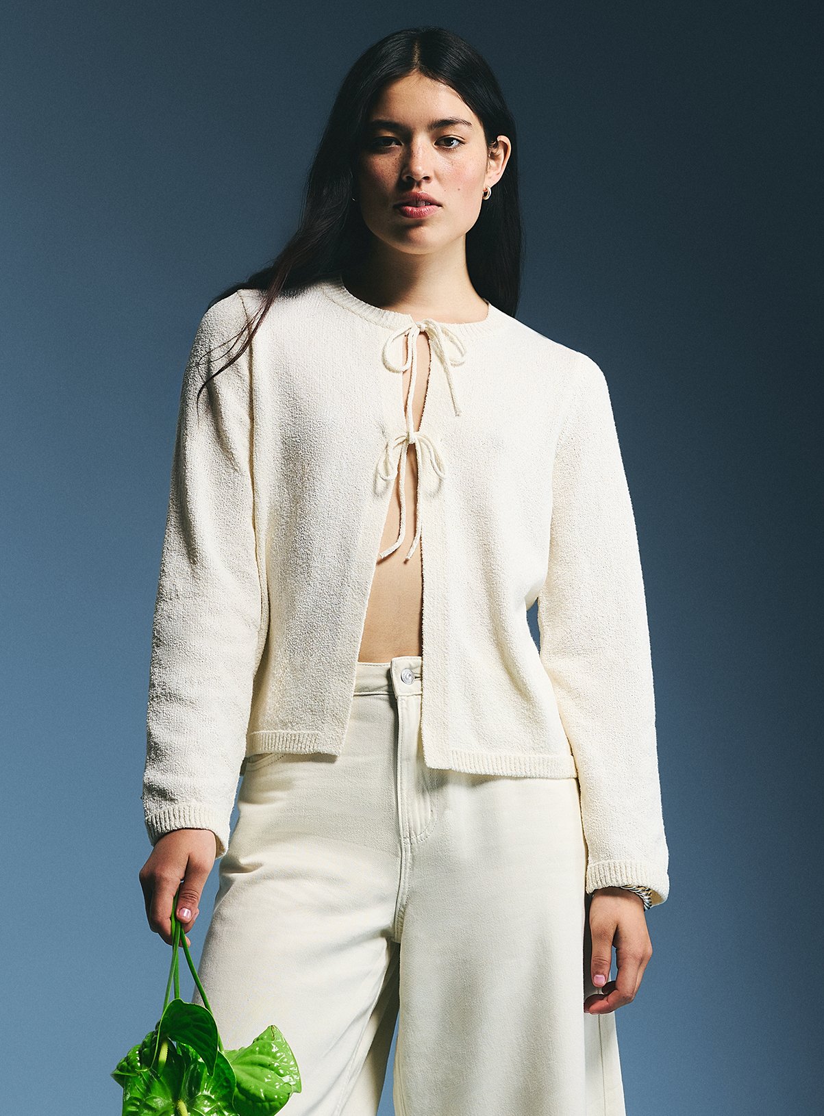 Tie-Front Boucle Cardigan 