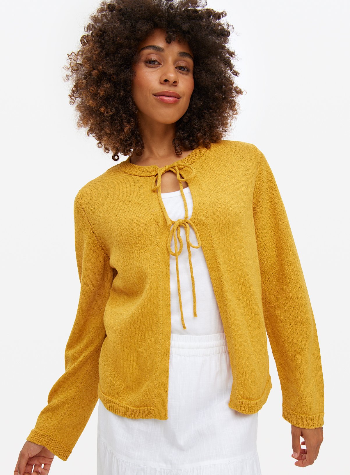 Yellow Tie-Front Boucle Cardigan 10