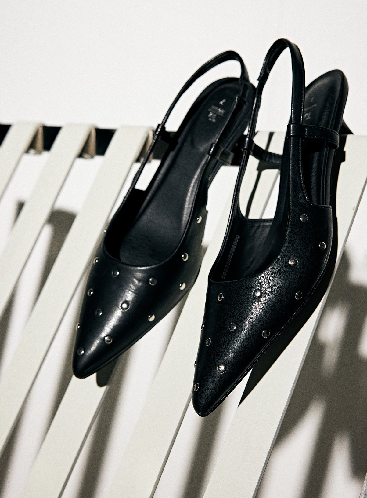 Black Studded Sling Back Kitten Heels 