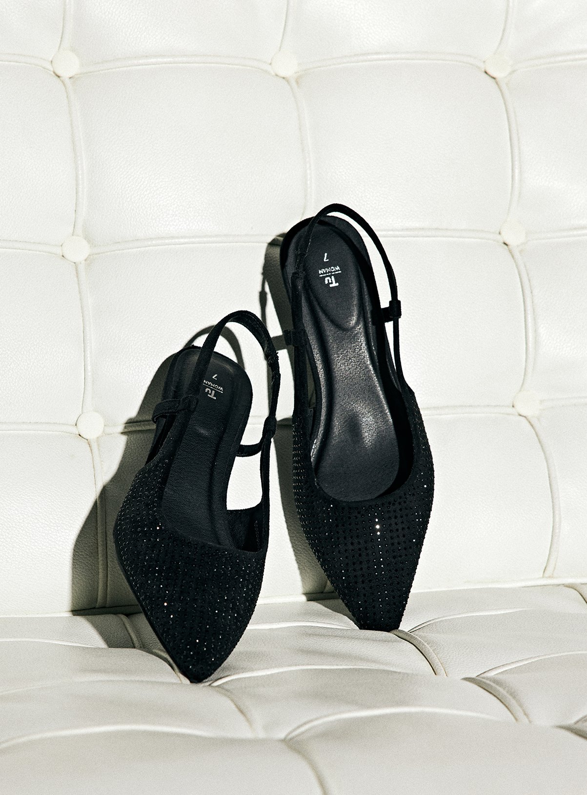 Black Embellished Sling Back Kitten Heels 