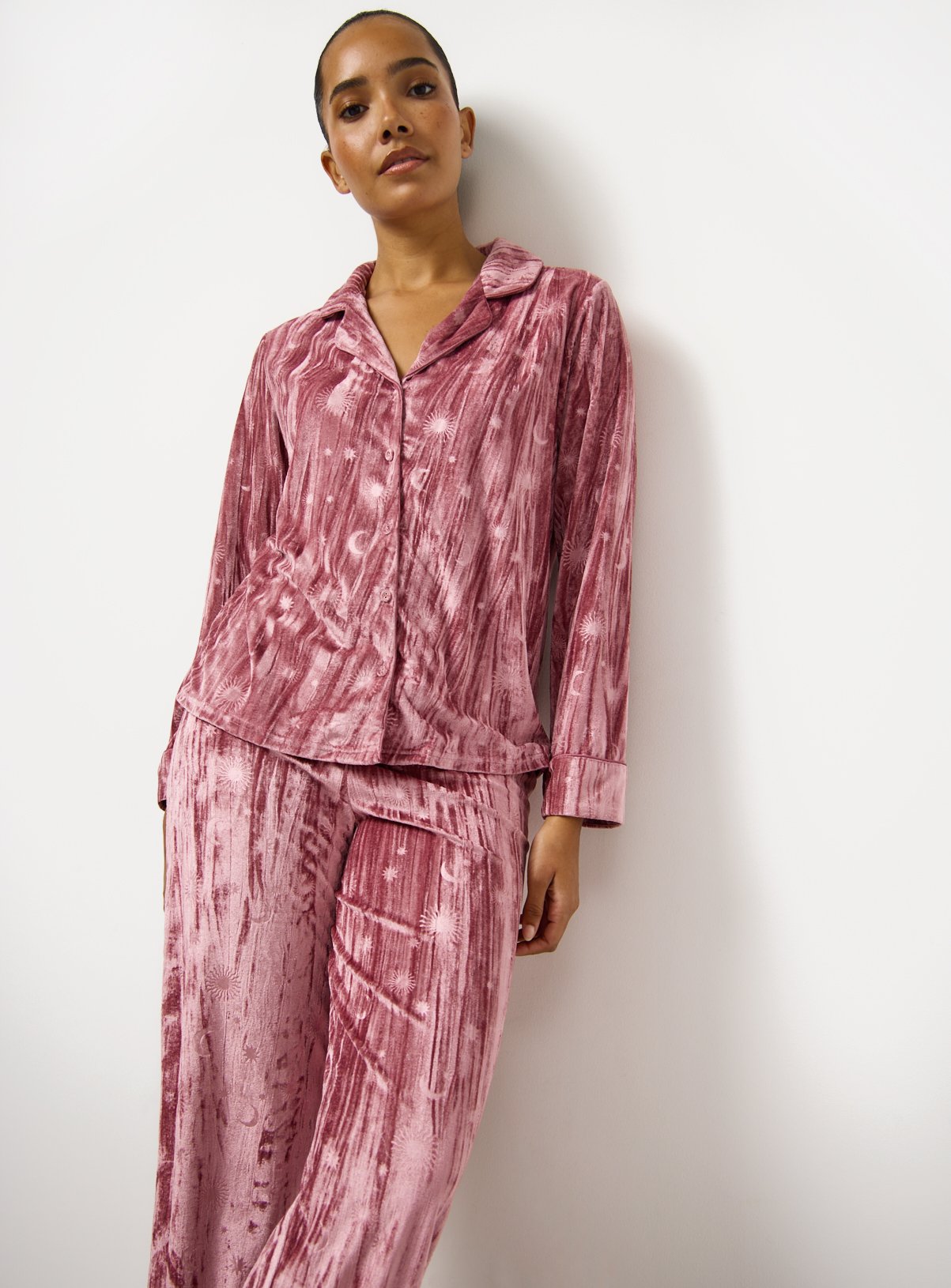 Buy Pink Embossed Crinkle Velour Traditional Pyjamas L Pyjamas