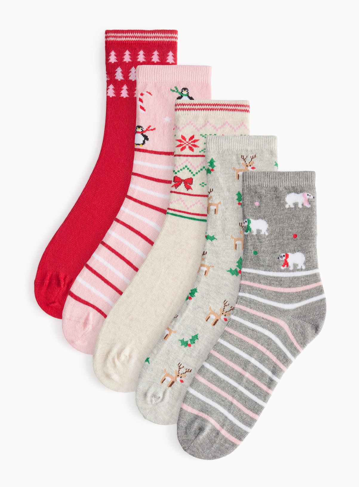 Christmas Pretty Ankle Socks 5 Pack 4-8